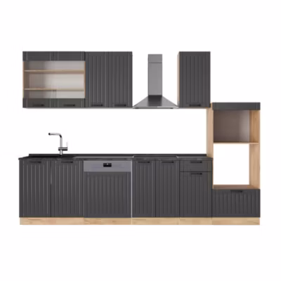 Vicco Cuisine Gris foncé 300cm avec armoire haute, PT Anthracite