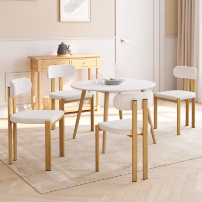 Lot de 4 chaises ESMA en métal effet bois et tissu bouclette pour salle à manger