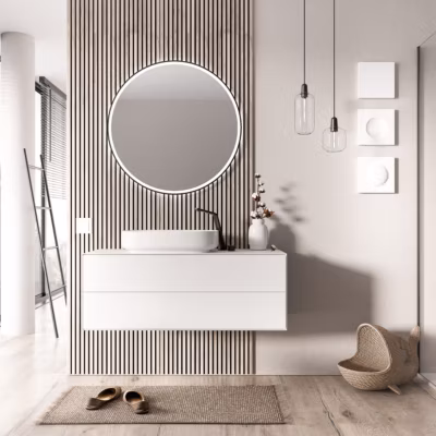Meuble sous vasque Blanc mat de salle de bain 120x50x45cm (LxPxH) 2 tiroirs coulissants – MILOU120