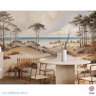 Papier peint Dune, Arbres et mer, Sud ouest, Aquarelle 4 – Intissé – 300 cm – 280 cm – MaCrédenceDéco
