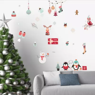 Sticker Noël fête d&rsquo;hiver – Autocollants stickers adhésifs noël – décoration fêtes – 80x110cm