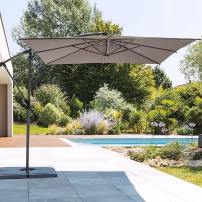 Parasol déporté carré Manoa Taupe – Hespéride