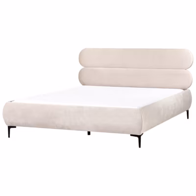 Lit avec sommier Velours LESSAY 180 x 200 cm Beige clair