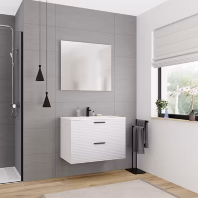 80cm,  meuble de salle de bain assemblé, blanc cassé (CERAMIA-4OW80)