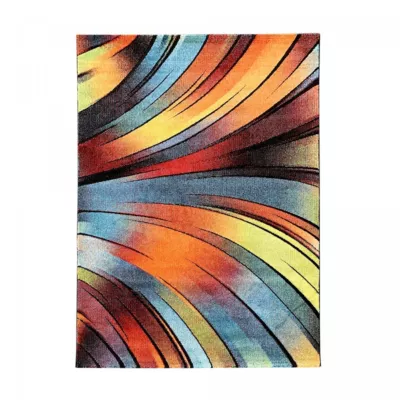 Tapis chambre tissé motif géométrique STEYRE, rouge, vert, orange, multicolore