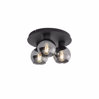 Plafonnier Art déco noir avec verre fumé 3 lumières – Vidro