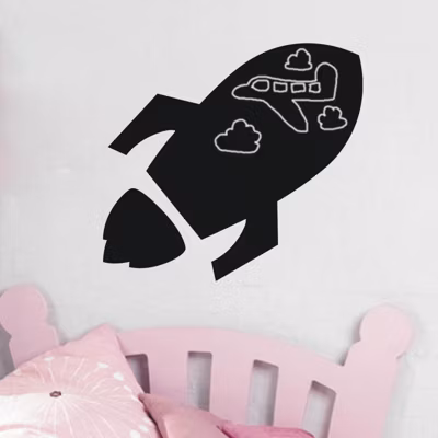Sticker ardoise tableau noir – stickers muraux adhésif effaçable – FUSÉE DE L&rsquo;ESPACE – 55x60cm