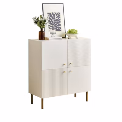 Buffet moderne blanc en MDF avec poignées en alliage de zinc et pieds en acier pour salon, chambre et couloir