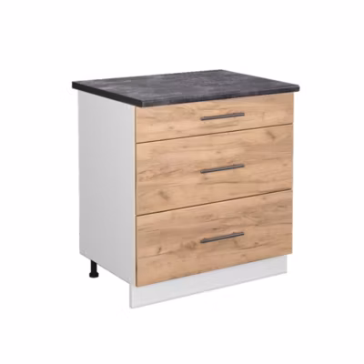 Vicco Meuble cuisine Chêne de force doré 80cm avec 3 tiroirs, PT Anthracite