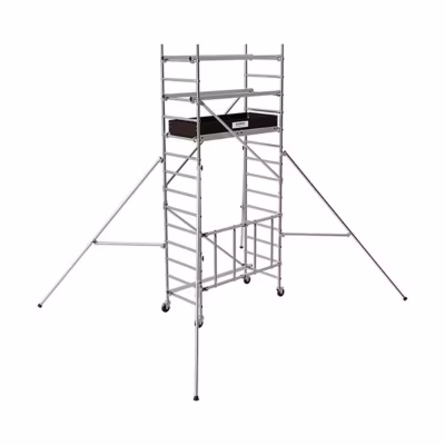 Echafaudage roulant alu – 1 plateau – Hauteur de travail max 4.60m – Sols plats et en dénivelé – 22408531