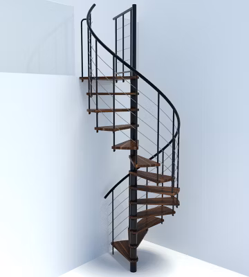 Escalier colimaçon 11 marches – Diamètre 160cm – Hauteur à franchir 2.15 à 2.59m – Structure noire et marche noyer – VENE160/NN-11