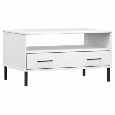351035 vidaXL Table basse avec pieds en métal Blanc 85x50x45 cm Bois OSLO