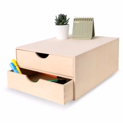 Creative Deco Petite Commode Bois 2 Tiroir – 33 x 25 x 13,5 cm – Organiseur Bureau – Rangement Bureau Organisateur – Petit Meuble