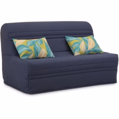 Banquette BZ – 2 places – Bleu Marine – Coussins Jungle – couchage 140 x 190 x 9 cm – Joe