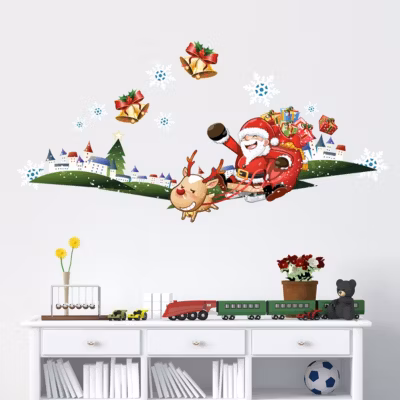 Sticker Noël le village enchanté du Père Noël – Autocollants stickers adhésifs noël – décoration fêtes – 30x60cm