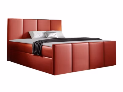 Lit continental Baltimore 154, Double, Rouge, Faux cuir, Disponible