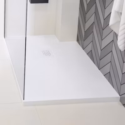 Receveur de douche Kinedo Kinesurf découpable 100X100 blanc mat grainé avec grille assortie et bonde extra-plate