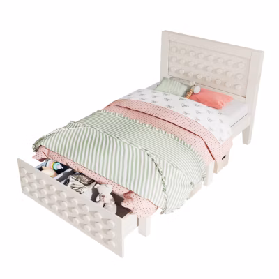 Lit 90×190 cm avec tiroir et grand espace sous-lit 26 cm, design créatif en bois blanc, idéal enfant