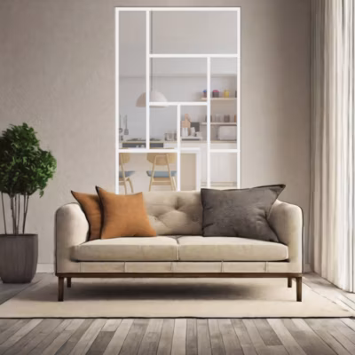 Verrière ArtDéco 8 – L x H : 110 x 170 cm – Laqué blanc 9003 granité – vitrages inclus