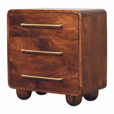 Artisan Furniture Bois massif 3 tiroir arrondi commode, marron