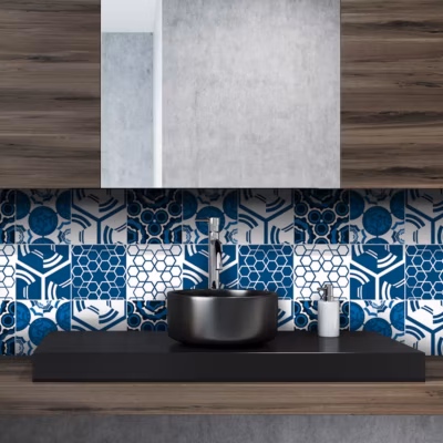 Sticker Mural Carrelage adhésif Cuisine Salle de Bain – 24 STICKERS CARREAUX DE CIMENT ETHNIQUE SAPPORO – 24stickers15x15cm