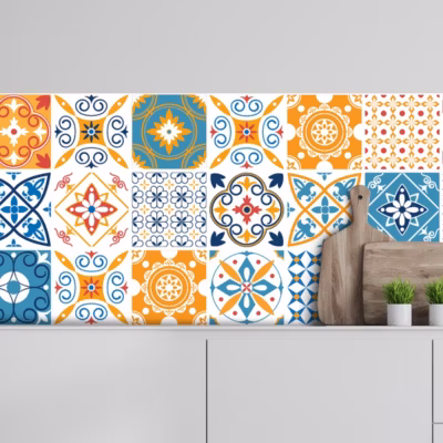 Crédence adhésive carreaux de ciment orange 40X200cm