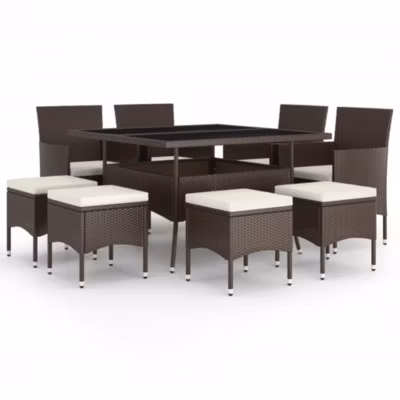 Prolenta Premium –  Ensemble à manger de jardin 9 pcs Résine tressée Marron