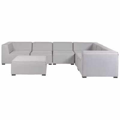Canapé d&rsquo;angle de jardin avec ottoman 7 places AREZZO Côté gauche Gris clair