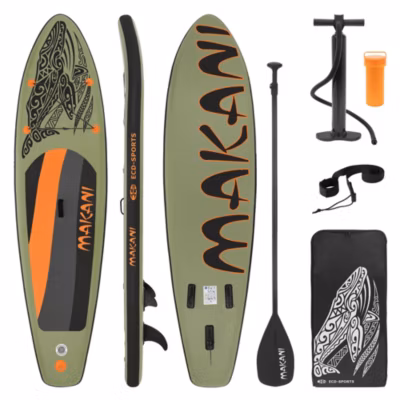 Planche stand up ECD Germany 308 x 78 x 10 cm olive PVC gonflable jusqu&rsquo;à 120 kg avec accessoires
