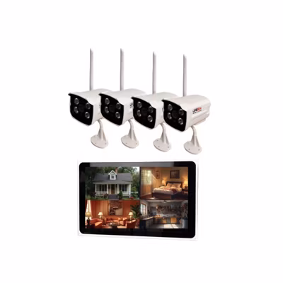 Kit caméra Wi-Fi sans fil avec 4 caméras et Vision nocturne 30m  Ecran incorporé