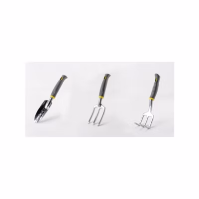 Lot de 3 outils de jardin – Suan – Fourche, râteau à fleurs et transplantoir – En aluminium