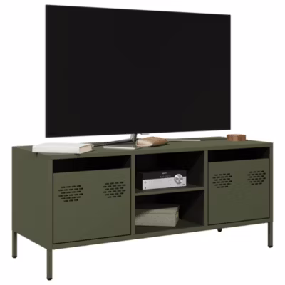 Meuble TV-Banc TV-Meuble Télé vert olive 101,5x39x43,5 cm acier laminé à froid vidaXL 436907