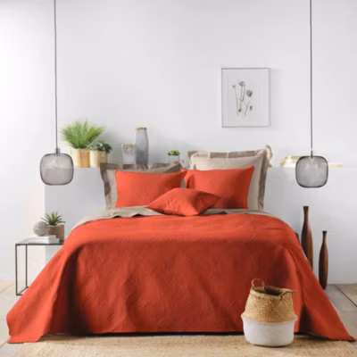 Couvre-lit 2 personnes matelassé 220×240 microfibre unie Romane terracotta