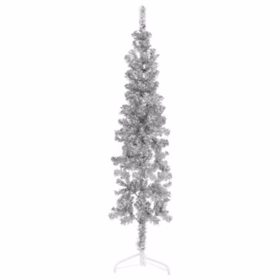 Demi sapin de Noël artificiel mince avec support Argenté 180 cm vidaXL