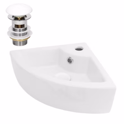 Lavabo d&rsquo;angle blanc céramique lave-mains avec bonde de vidange 460x330x130 mm