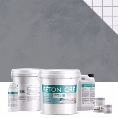 Béton ciré sur carrelage (sols et murs) – Kit complet 5m² (2 couches) – Finition : Mat – Teinte : Fer