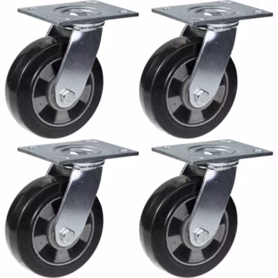 Roulettes pivotantes en caoutchouc noir de 152 mm (6 pouces), très résistantes, capacité de charge de 1 320 kg, lot de 4