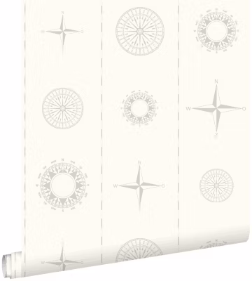 ESTAhome papier peint roses des vents argent 53 cm x 10.05 m