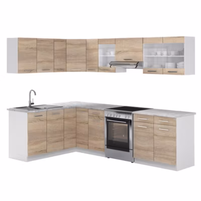 Vicco Cuisine en angle Blanc/Sonoma 267x167cm , PT Marbre