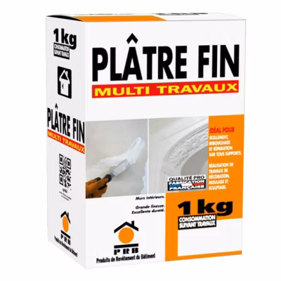 Plâtre Fin 1kg – Rebouchage, Scellement et Décoration – Prise Rapide – Application Facile – Finition Lisse – Pour Murs et Plafonds