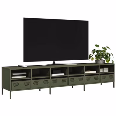 Meuble TV-Banc TV-Meuble Télé vert olive 202x39x43,5 cm acier laminé à froid vidaXL 443180