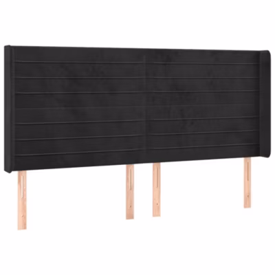 3119782 vidaXL Tête de lit avec oreilles Noir 183x16x118-128 cm Velours