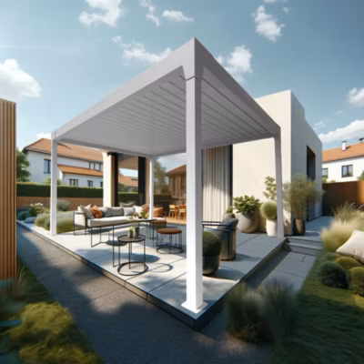 Pergola Bioclimatique AVANOA îlot 4,00×3,013 M Vérin à Télécommande (Blanc)