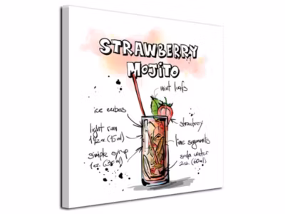 DECLINA, Tableau toile imprimée, déco cuisine, Tableau deco Mojito Fraise, 30×30 cm