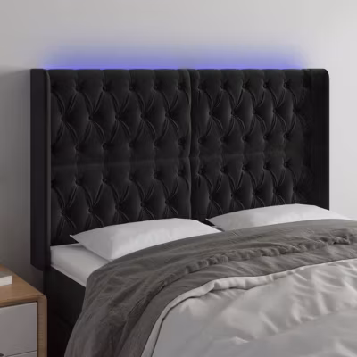 vidaXL Tête de Lit à LED Meuble de Chambre à Coucher Accessoire de Lit Double Tête de Cadre de Lit Intérieur Noir 3124434