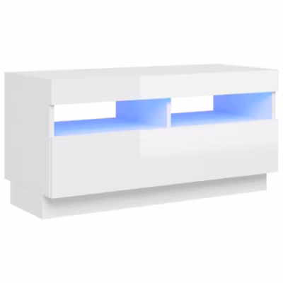 Prolenta Premium –  Meuble TV avec lumières LED blanc brillant 80x35x40 cm