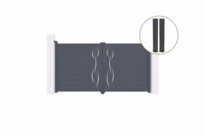 Portail battant 3m LIFE H.160cm alu gris + 2 poteaux 20x20cm H.190cm