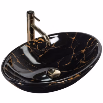 Vasque À Poser Rea Pamela Marble Shiny Black Oval