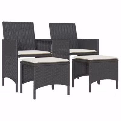 Canapé de jardin 2 places avec table et tabourets noir rotin vidaXL