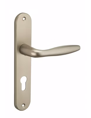 Ensemble de poignées pour porte d&rsquo;entrée Thalia, trou de cylindre, carré 7mm, entr&rsquo;axes 195mm, nickelé satiné – THIRARD